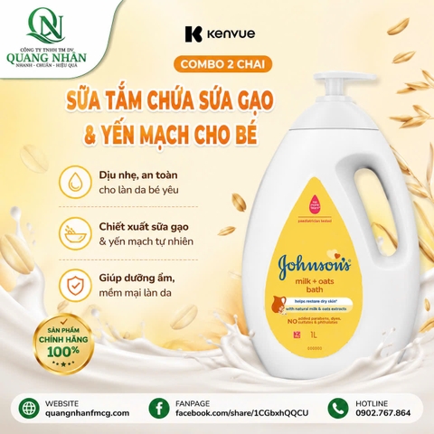 Sữa tắm Johnson's milk + oats bath chai 1000ml