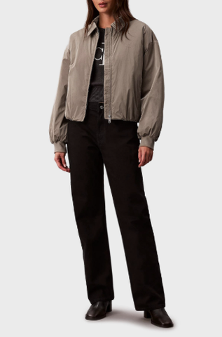 Áo khoác trần bông nữ Calvin dáng crop(logo)