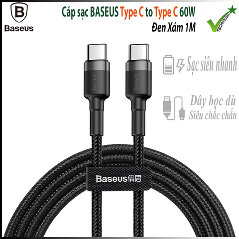 Cáp sạc Baseus Cafule Type C to C PD2.0 60W - 1m, 2m