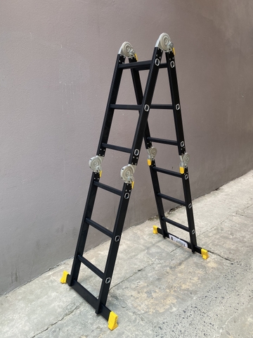 Thang nhôm NiNDA ND-403B gấp chữ M đen, cao 3m7