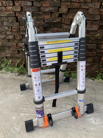 Thang nhôm rút gọn NiNDA ND-44AIS chữ A 2m2, có bánh xe tiện lợi
