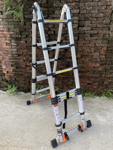 Thang nhôm rút gọn NiNDA ND-44AIS chữ A 2m2, có bánh xe tiện lợi