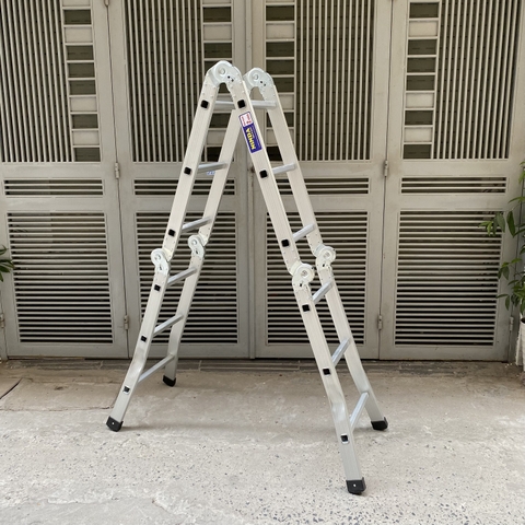 Thang nhôm Ninda ND-403 gấp chữ M, cao 3m7