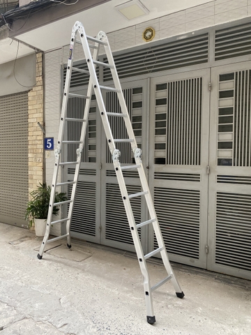 Thang nhôm Ninda ND-405 gấp chữ M, cao 5m7