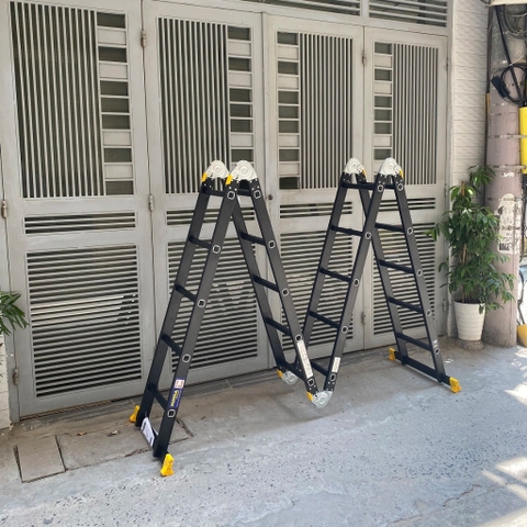 Thang nhôm NiNDA ND-405B gấp chữ M đen, cao 5m7