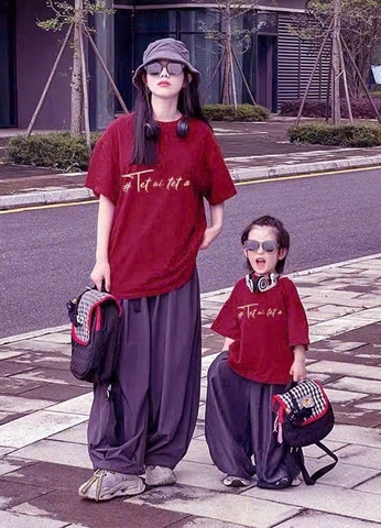 A174-Áo phông đỏ GIA ĐÌNH TẾT loại đẹp (7-85kg)