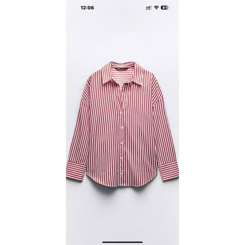 A258- áo sơ mi kẻ đỏ dáng suông chất thô lụa