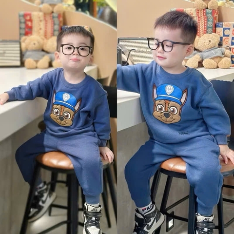 BT727-Bộ nỉ bông CỨU HÔ thêu cao cấp màu xanh đậm