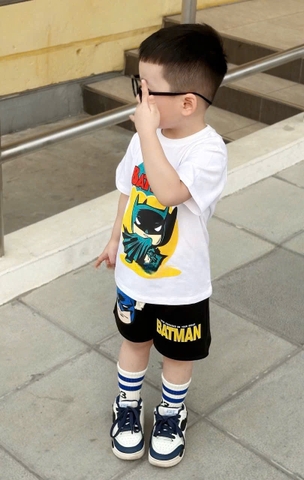 BN099-Bộ BATMAN cộc trắng đen áo cotton mix quần cua