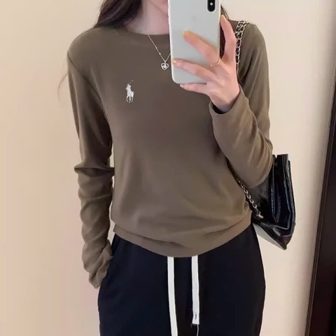 A408- Combo 3 áo thun dài tay thêu nâu trắng đen