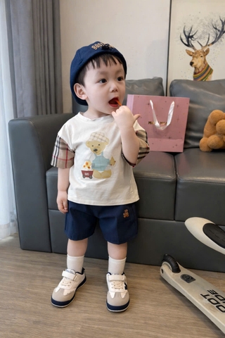 BT849-Bộ áo thun  tay kẻ  phối quần than cho bé 9-23kg