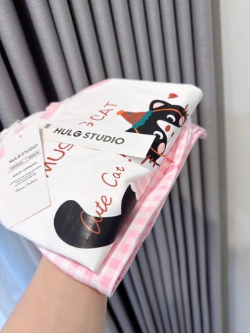 SET1022-Bộ mẹ con dáng dài màu hồng hình in