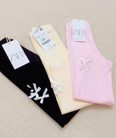 CB164-Combo 3 quần legging bé gái đính nơ vải cottton co dãn