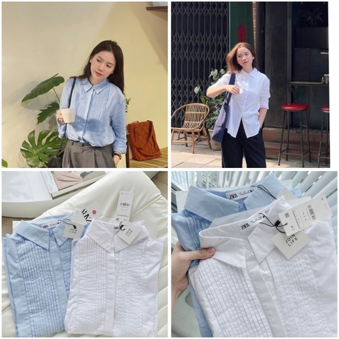 A238-SƠ MI ZIRI LI DỌC 2 màu trắng,xanh chất thô lụa