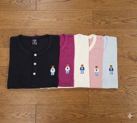 A581- Áo xuất thêu gấu cúc trước có tem gáy 4 màu