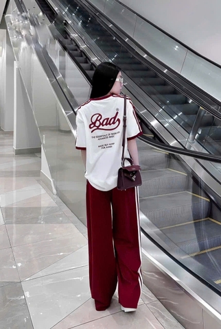 SET469-Set Bad đỏ trắng quần suông chạy viền chất zip đẹp