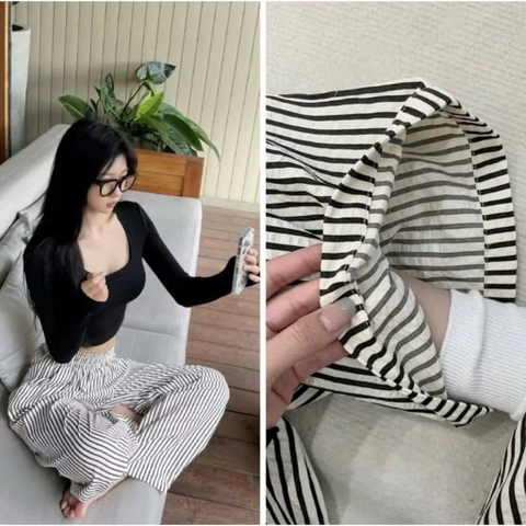 QUAN024- quần suông kẻ đen ống 28, dài 103cm chất lien ko nhăn