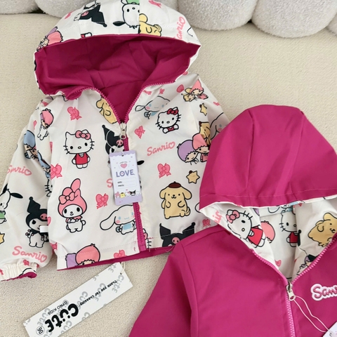 BT1107- Áo gió kuromi hồng mặc được 2 mặt có mũ size max 40kg