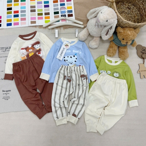 CB396- Combo 3 bộ thun dài tay bé trai CÚN sắc màu