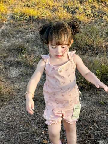 SETKID047-SEt 2 bộ dây hoa HỒNG VÀNG bé gái chất thô boi mát lịm