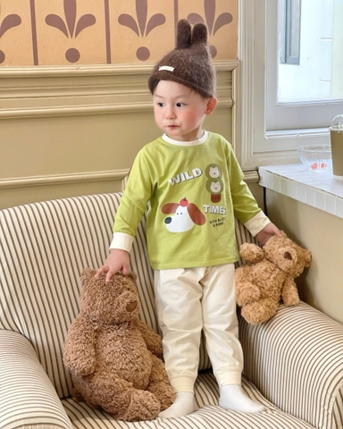 CB396- Combo 3 bộ thun dài tay bé trai CÚN sắc màu