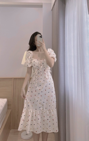 ĐẦM HOA CÚP NGỰC CHUN SAU ĐUÔI CÁ HOẠT TIẾT THÊU