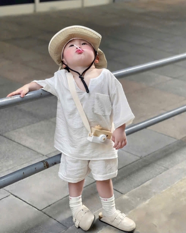 BT949-Bộ đũi trắng linen cộc tay cho bé