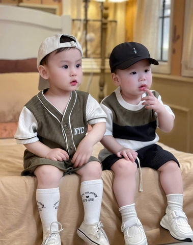 CB255-Combo 2 bộ viền tắng rêu be trai chất tổ ong loại đẹp