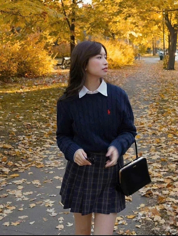 A394- Áo len thừng cổ tròn xanh than hàng nhà máy đủ tem mác