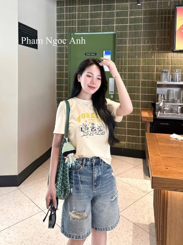 Set715- Set áo thun FOREST phối quần jean rách