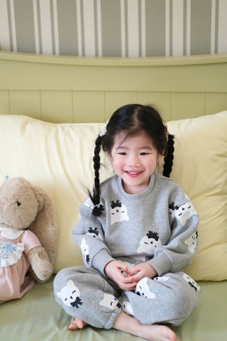 BN158-(8-26kg) Bộ nỉ thu đông bé gái mèo xám VNXK