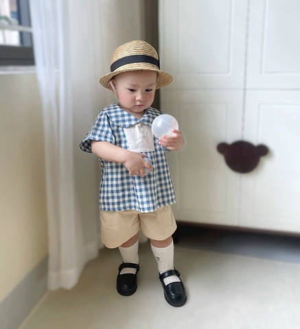 SETKID052-(8-20kg)-Set áo kẻ thuỷ thủ mix quần kaki bé trai