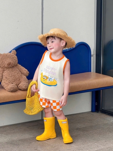 BT973-Bộ áo polo đỏ phối quần short cho bé