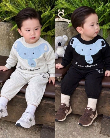 BT1092- Bộ nỉ Voi 2 màu xám-đen trẻ em