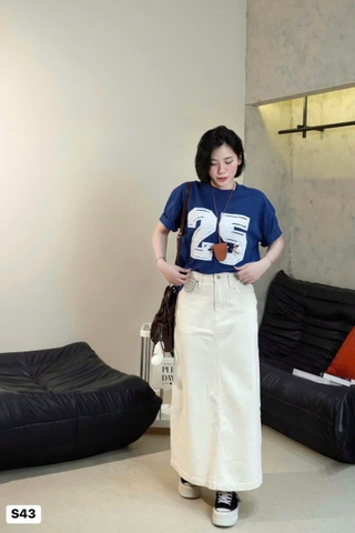 CV010- CHân váy jeans trắng gạo dáng dài 90cm nhà máy full tem