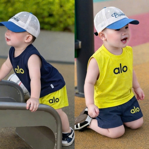 BT921-combo 2 bộ gái cotton dáng cộc in HI BEST vàng-trắng