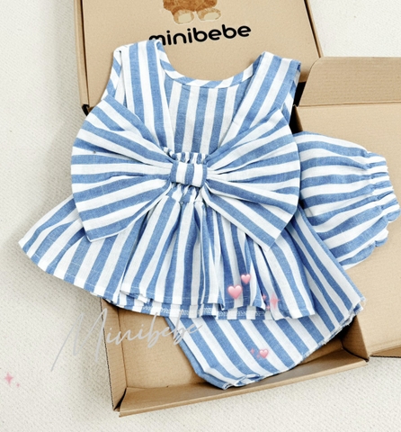 SETKID033-JUM nơ lưng bé gái 3 màu kẻ chất đũi lien loại đẹp