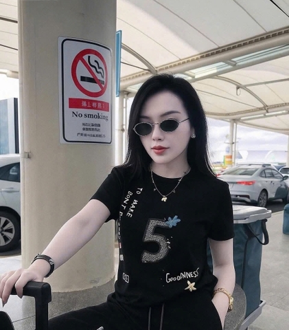 Set777- Bộ dạo phố áo thun in hình phối quần suông dài cạp chun 2 màu be đen