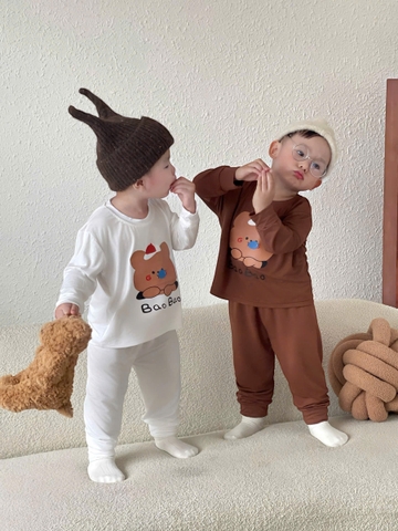 BT698-Bộ thun lạnh 3 màu họa tiết in TRẮNG-XANH-NÂU