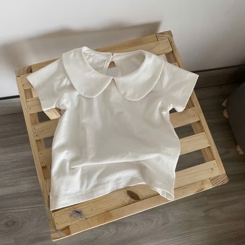 CB227- Combo 2 áo trắng cổ sen-cổ ren cộc tay bé gái