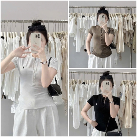 A265- Set 3 áo cộc tay cúc trước thêu ngựa trắng-nâu-đen