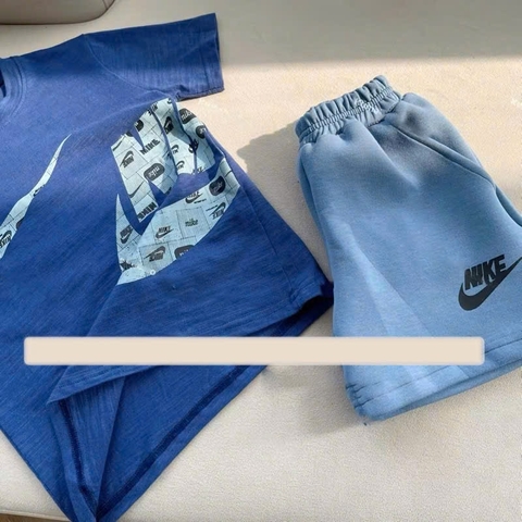 BT454- Bộ Nai xanh dương áo cotton mix quần nỉ mì