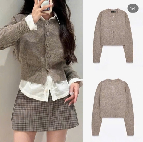 A421-Aó len cadigan dáng lỡ màu nâu