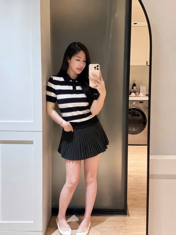 a701- Áo len kẻ ngang to xanh nâu cổ đức loại đẹp