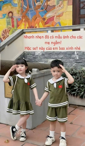 BT470- bộ/đầm trẻ em màu bộ đội chất cotton tặng kèm balo xinh