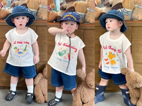 Bt594- Set 3 áo xược trắng in chữ tự lập trẻ em