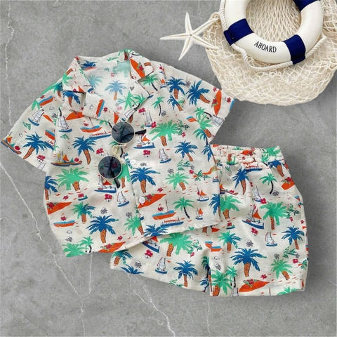 BT496- Bộ áo sơ mi đũi cây dừa sắc màu mix quần kaki