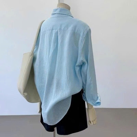A629-Áo sơ mi xanh đũi linen