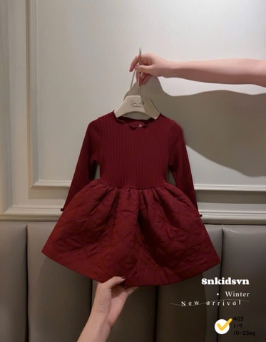 Bt784- Váy xoè phối len dài tay bé gái 3 màu