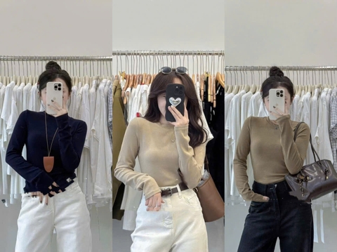 A405- Set 3 áo cổ tròn dài tay màu trơn. Hất